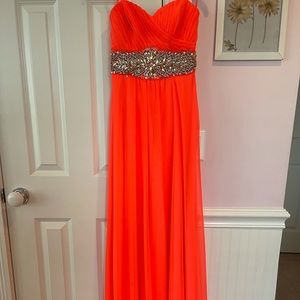 Neon Pink Strapless Prom Dress